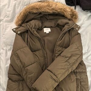 Old Navy Olive Green Hooded Puffer Jacket